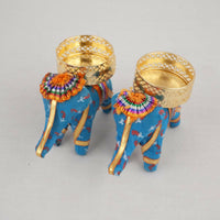 Thumbnail for Kundan HandiKrafts Elephant Candle Holders (Pair) - Assorted - Distacart