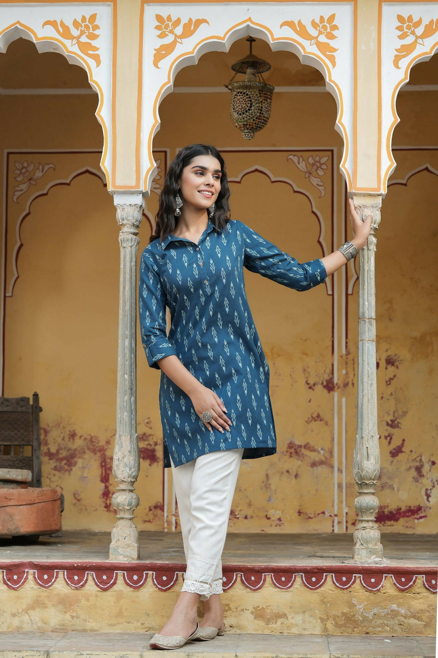 Juniper Women's Navy Cotton Flex Printed Straight Kurta - Distacart