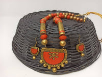 Thumbnail for Terracotta Medium Necklace Set With Earrings-Orange And Gold