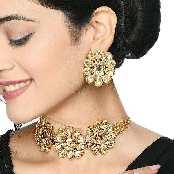 Mominos Fashion Joharkamal Gold-Plated Brass Finish Stone Choker For Women & Girls (Golden) - Distacart