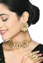 Thumbnail for Mominos Fashion Joharkamal Gold-Plated Brass Finish Stone Choker For Women & Girls (Golden) - Distacart