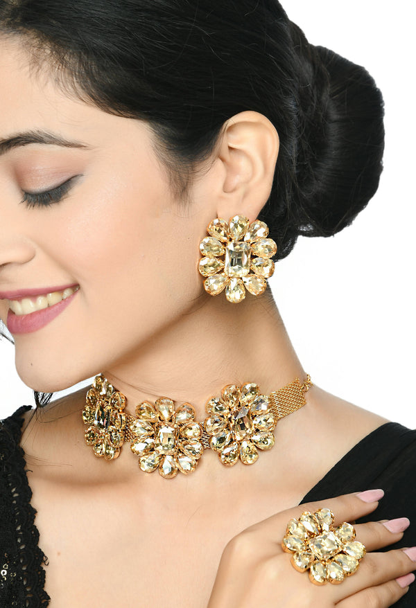 Mominos Fashion Joharkamal Gold-Plated Brass Finish Stone Choker For Women & Girls (Golden) - Distacart
