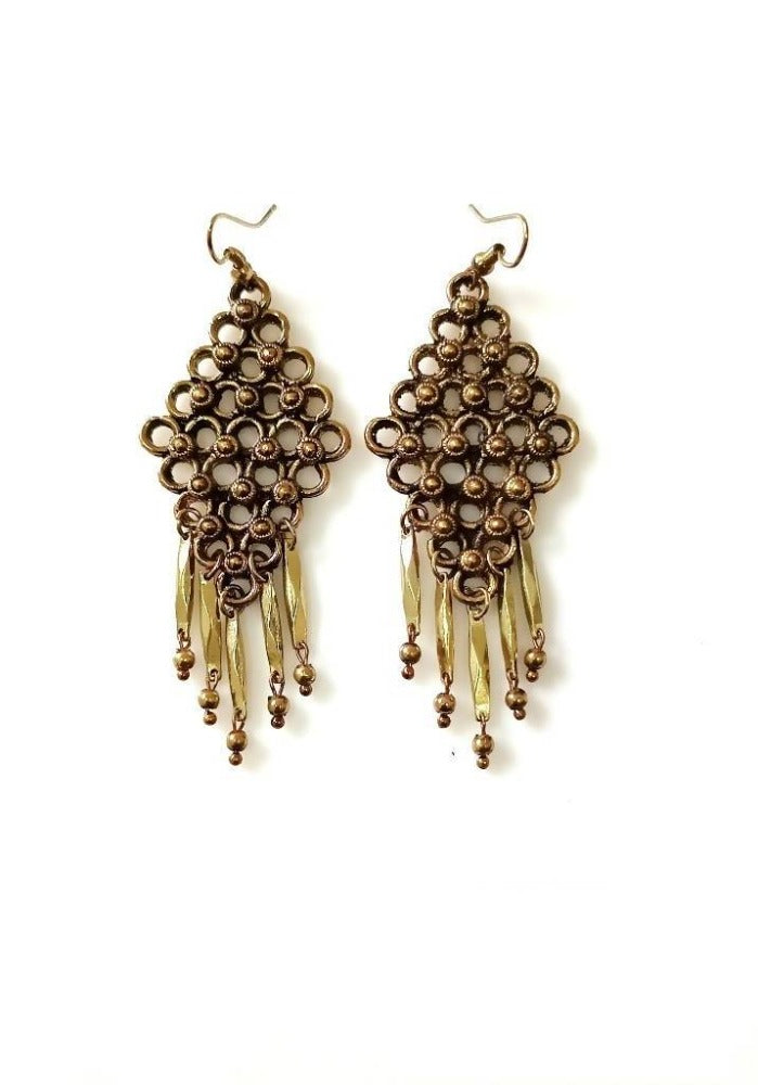 Bling Accessories Antique Brass Finish Brass Metal Hanging Earrings