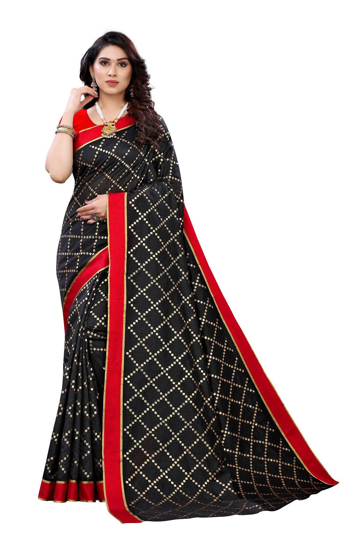 Vamika Black Linen Foil Print Saree (YOGI BLACK) - Distacart