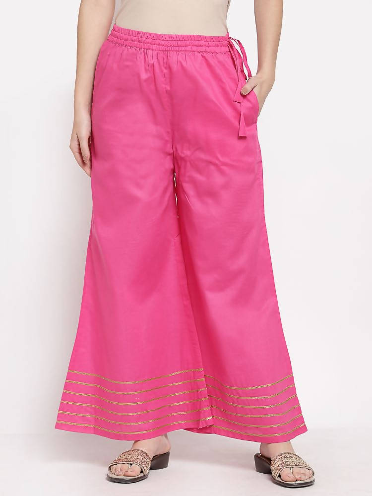Myshka Women's Pink Cotton Solid Casual Palazzo