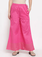 Thumbnail for Myshka Women's Pink Cotton Solid Casual Palazzo