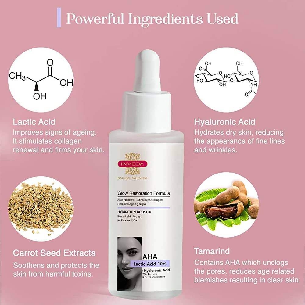 Inveda AHA Lactic Acid 10% + Hyaluronic Acid Glow Restoration Formula