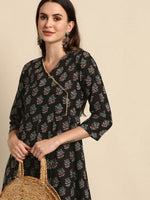 Thumbnail for Janasya Black Ethnic Motif Printed Gotta Patti Anarkali Kurta - Distacart