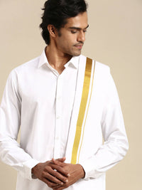Thumbnail for Ramraj Cotton Mens Premium Wedding Cotton White Dhoti with shirt Bit & Towel Set - Distacart