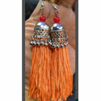 Thumbnail for Latest Fashion Orange Hanging Threads In Jhumka Earrings