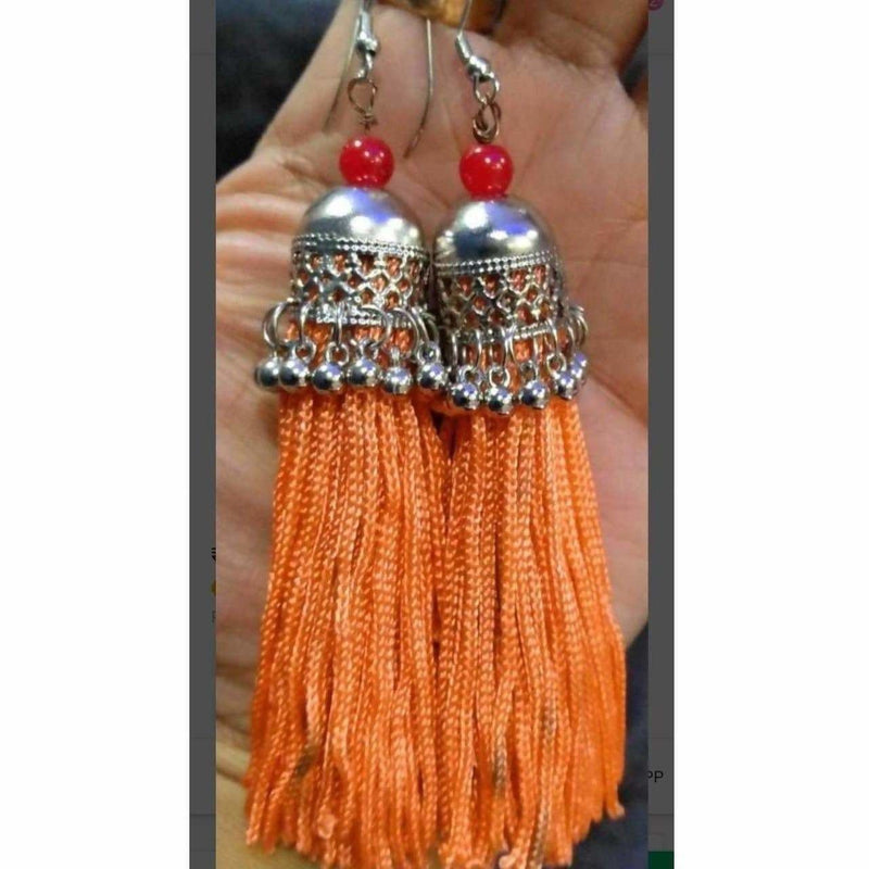 Latest Fashion Orange Hanging Threads In Jhumka Earrings