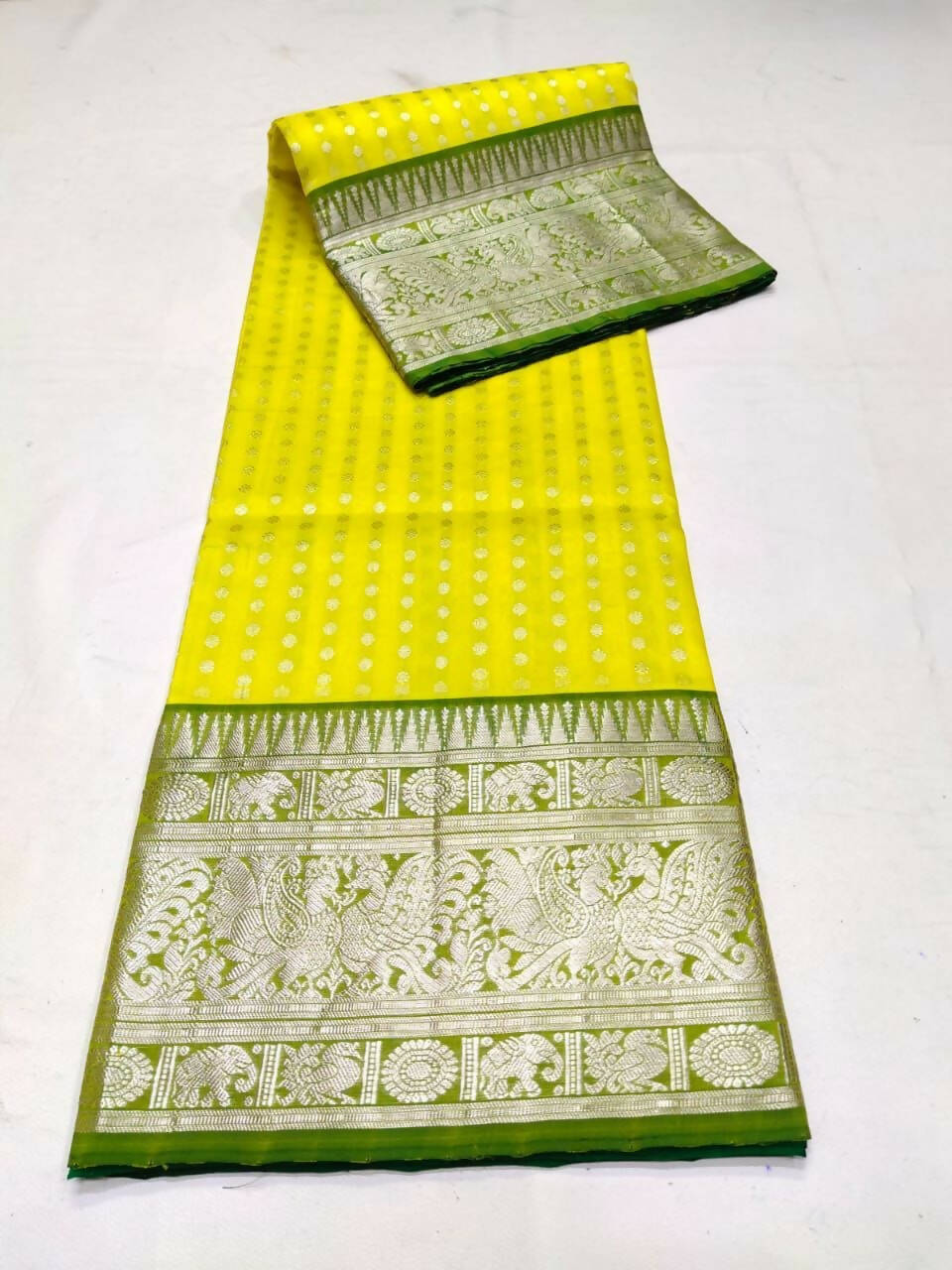 DEIANA'S Beautiful Golden Jari with New Design Soft Lichi Silk Saree - Yellow - Distacart