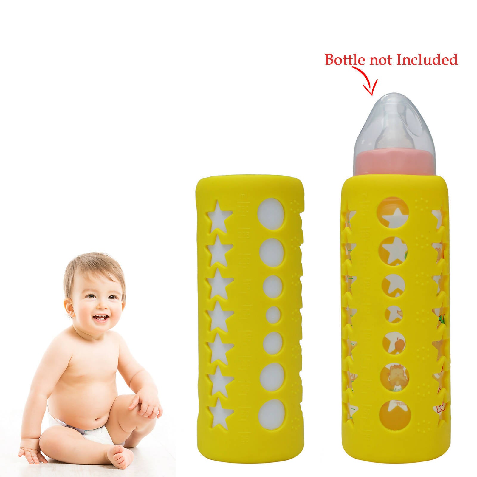 Safe-O-Kid Silicone Baby Feeding Bottle Cover Cum Sleeve for Insulated Protection 250mL- Yellow - Distacart