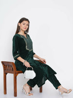 Thumbnail for Women Republic Green Velvet Embroidered Kurta With Pant - Distacart