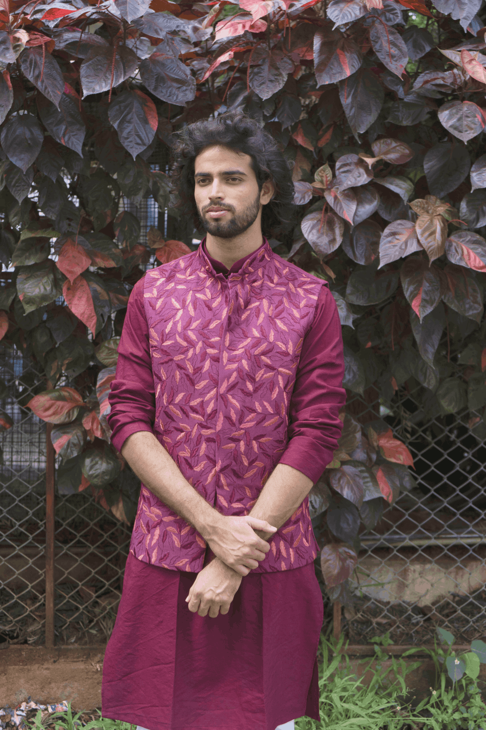 Magenta Designer Men's Nehru Jacket by Hilo Designs - Distacart