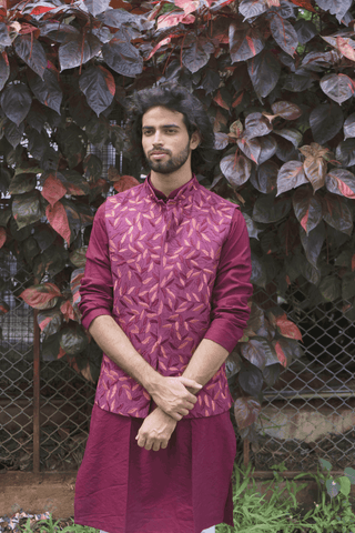 Magenta Designer Men's Nehru Jacket by Hilo Designs - Distacart