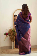 Thumbnail for DEIANA'S Beautiful Golden Jari with New Design Soft Lichi Silk Saree - Navy Blue - Distacart