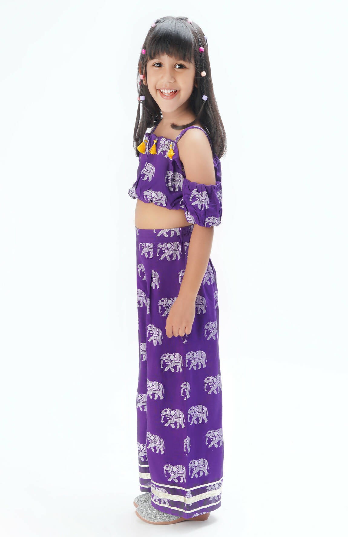Lil Drama Trunk Tales Girls Purple Crop Top With Pants Co-Ordinate Set - Distacart