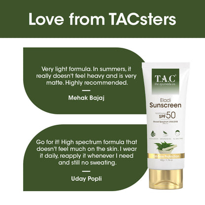 TAC - The Ayurveda Co. Eladi Sunscreen, Matifying SPF 50 & PA+++, for Women & Men - Distacart