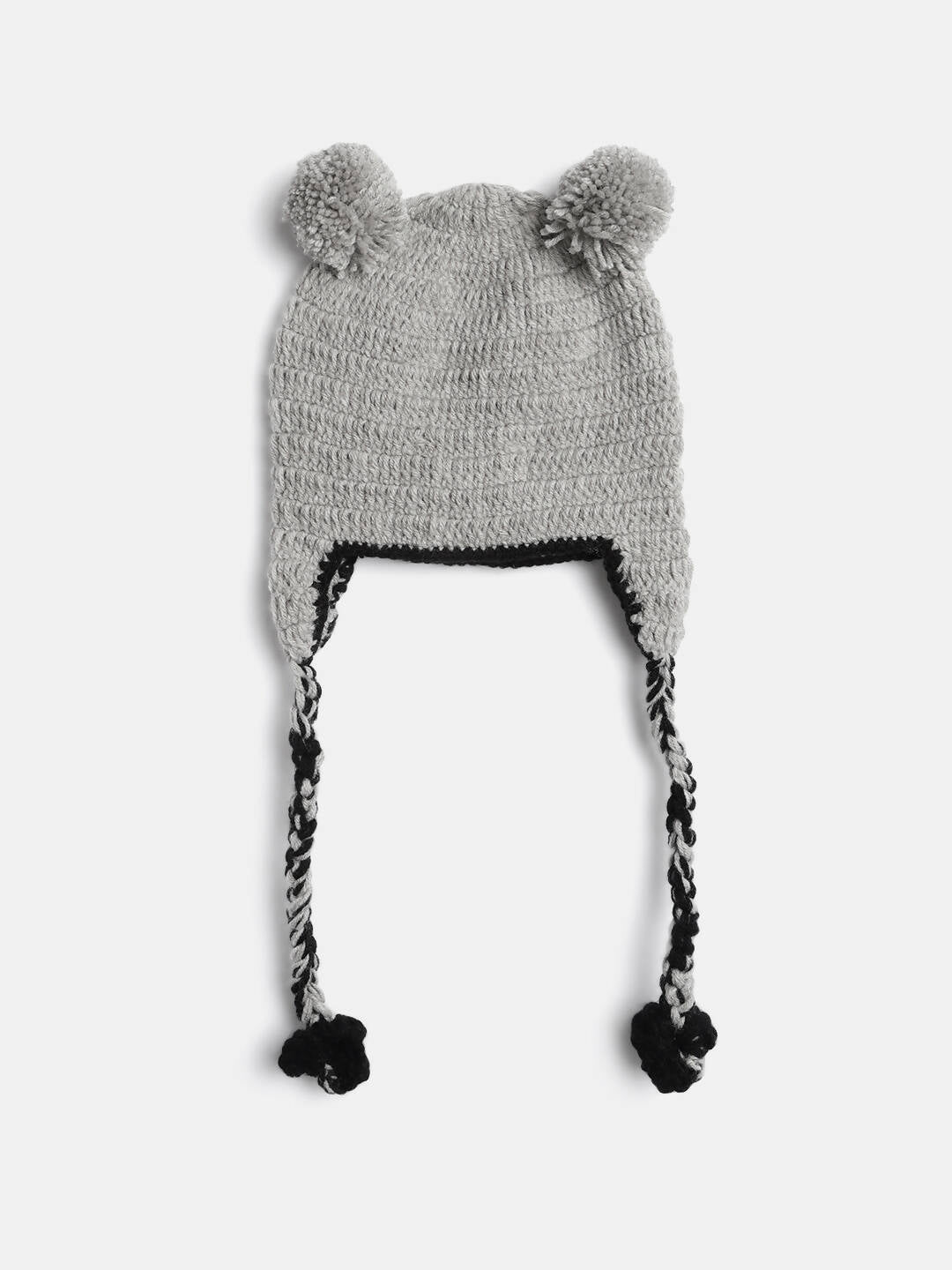 Chutput Kids Woollen Hand Knitted Kuala Bear Detail Cap - Grey - Distacart