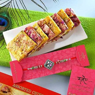 Designer Beads Rakhi & Assorted Chikki Combo