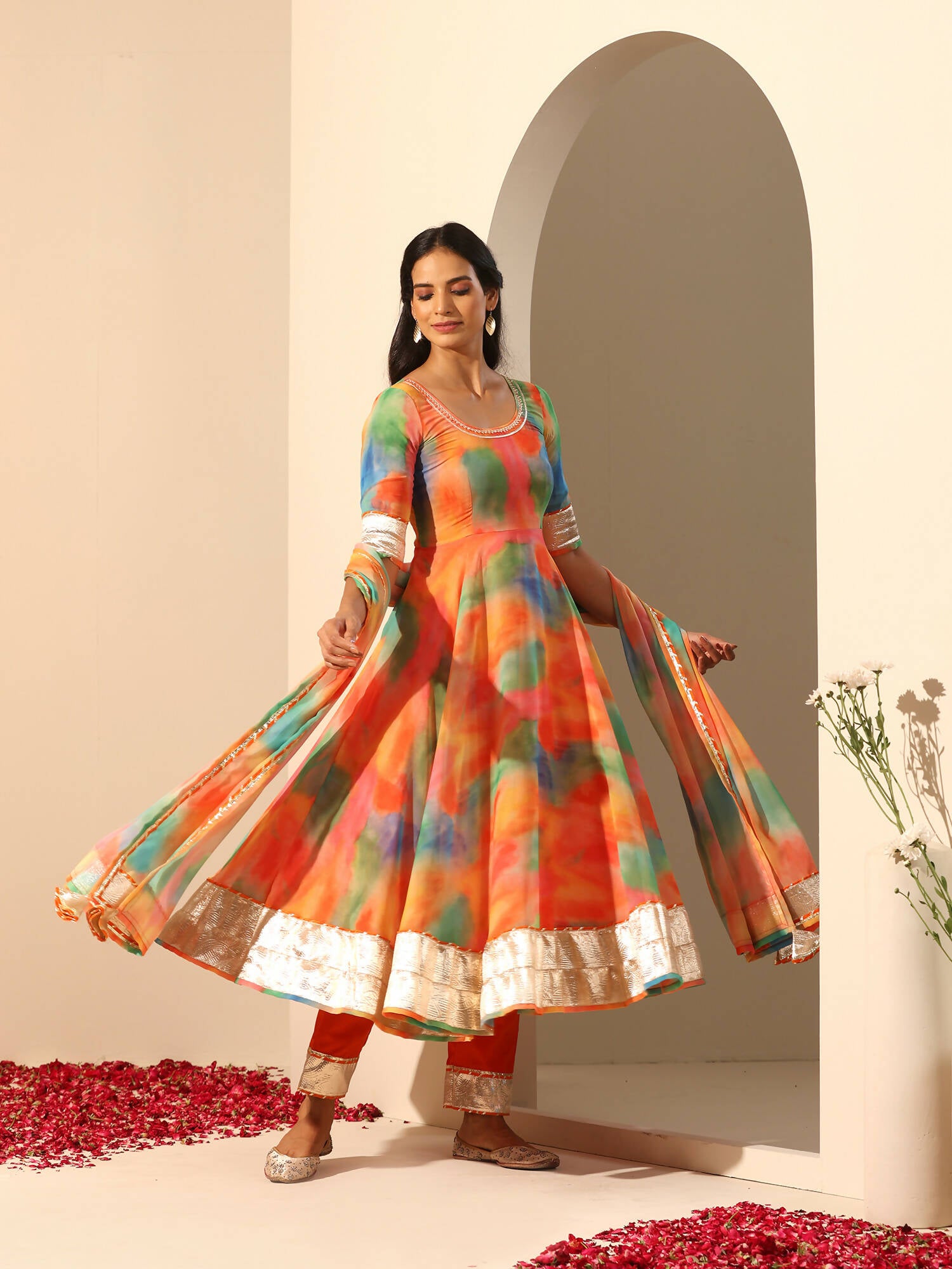Pomcha Jaipur Orange Gul Rangbirangi Anarkali Set - Distacart