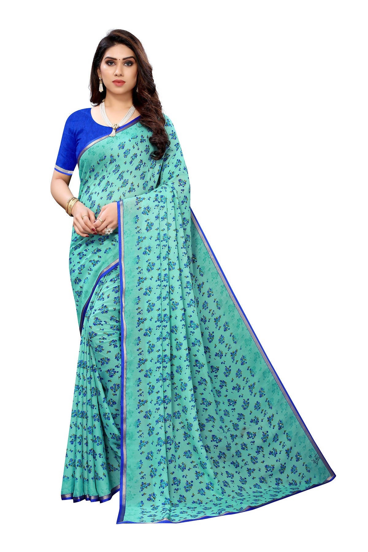 Vamika Ethnic Fire Rama Printed With Lace Saree - Distacart