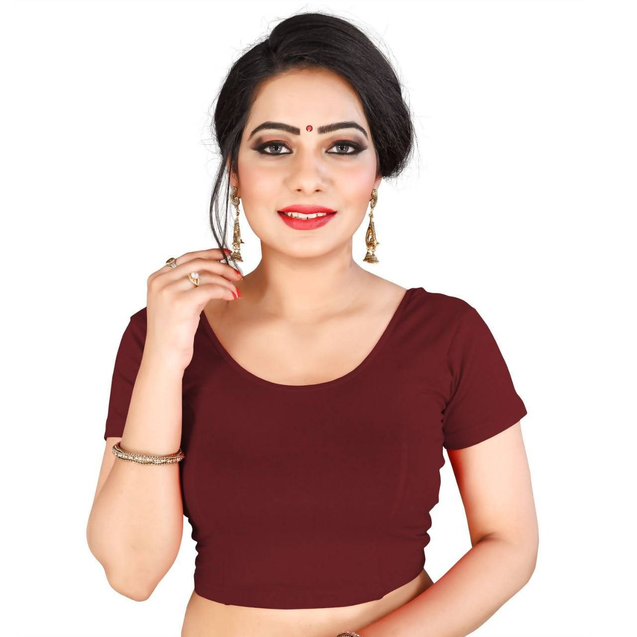 Vamika Brown Lycra Plain Blouse - Distacart