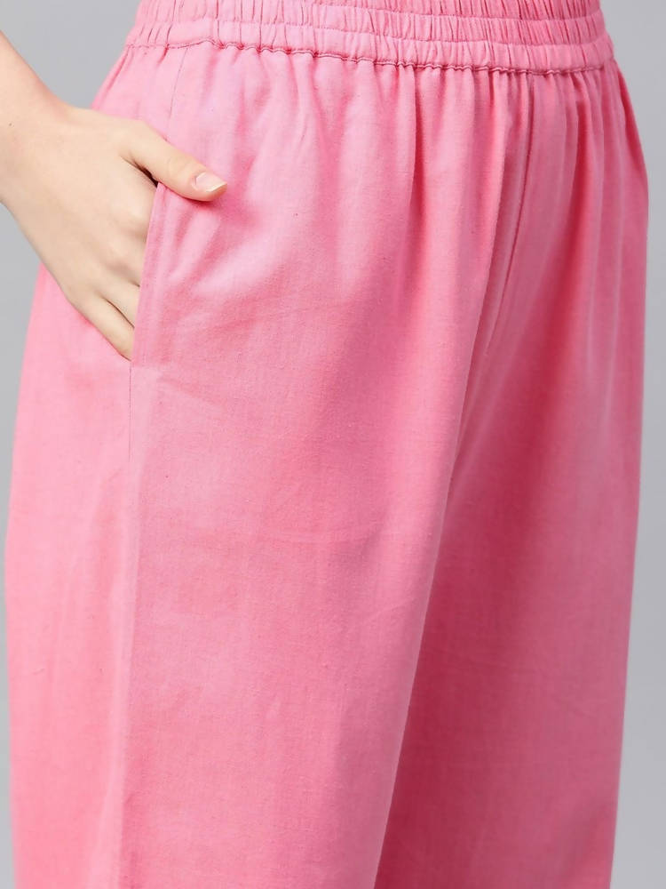 Yufta Women Blue & Pink Handblock Printed Pure Cotton Kurta with Trouser & Dupatta