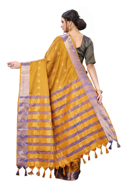 Vamika Ethnic Fire Mustard Cotton Silk Weaving Saree - Distacart