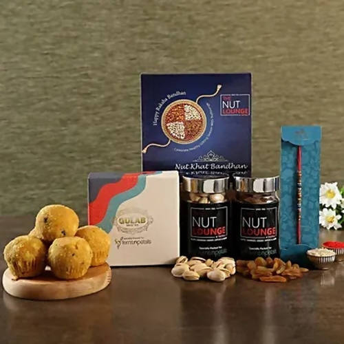 Pearl Sleek Rakhi With Dry Fruits & Besan Laddoos