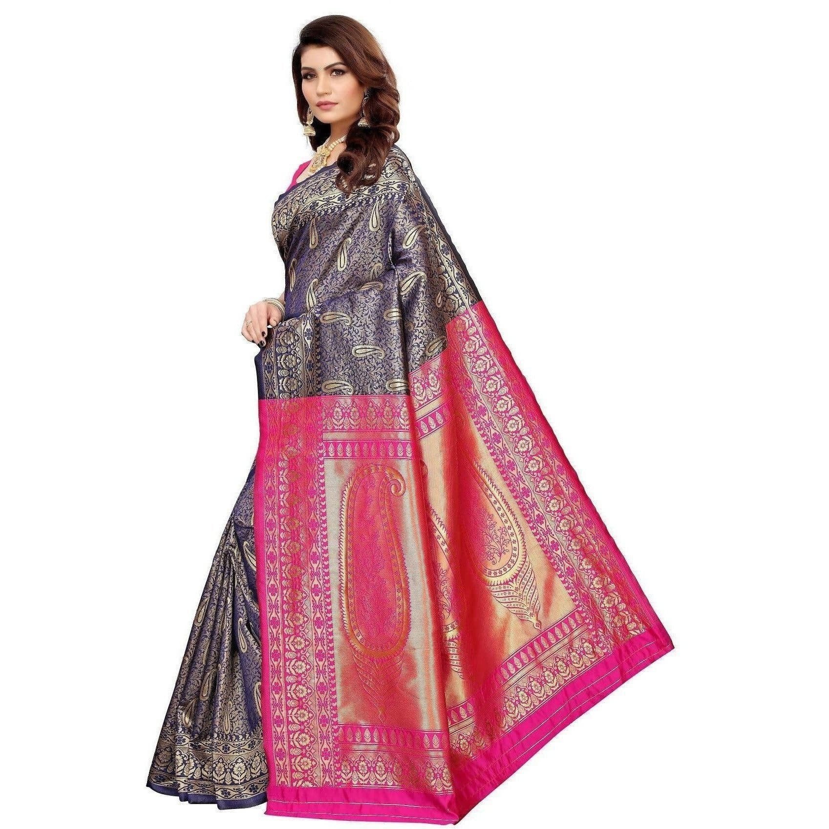 Vamika Banarasi Jaquard Blue Weaving Saree (BANARASI 02)