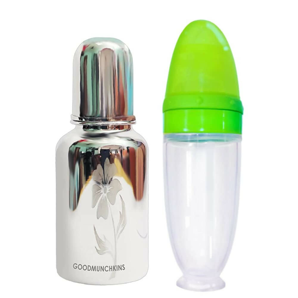 Goodmunchkins Stainless Steel Feeding Bottle 304 Grade Jointless & Spoon Food Feeder for Baby Nipple Feeder 300 ml Combo Pack-Green - Distacart