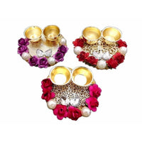 Thumbnail for Fancy Haldi Kumkum Holders with Roses and Pearls - 1 Piece - Distacart