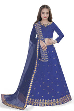 Thumbnail for Dwiden Royal Blue Queen Tafetta Sattin Semi-Stitched Girl's Lehenga Choli - Distacart