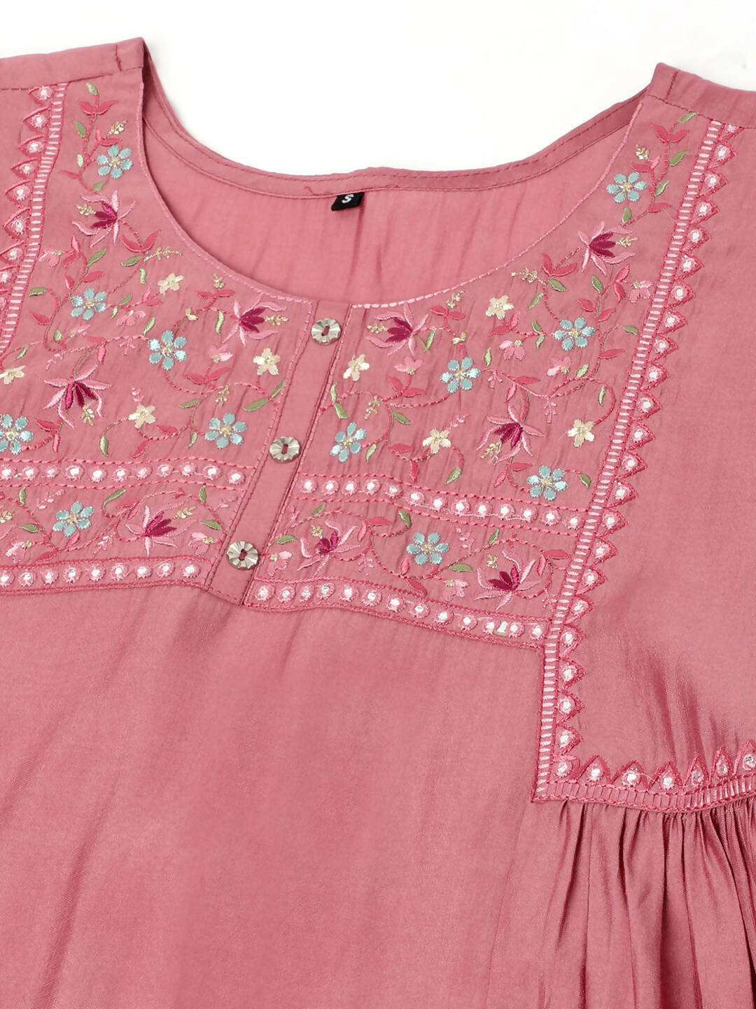 Pink Chinon Yoke Embroidered A-line Top - Tarini - Distacart