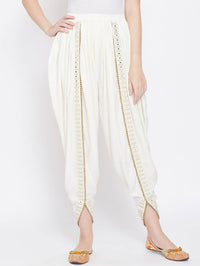 Thumbnail for Cheera Women’s White Dhoti With Golden Lace - Distacart