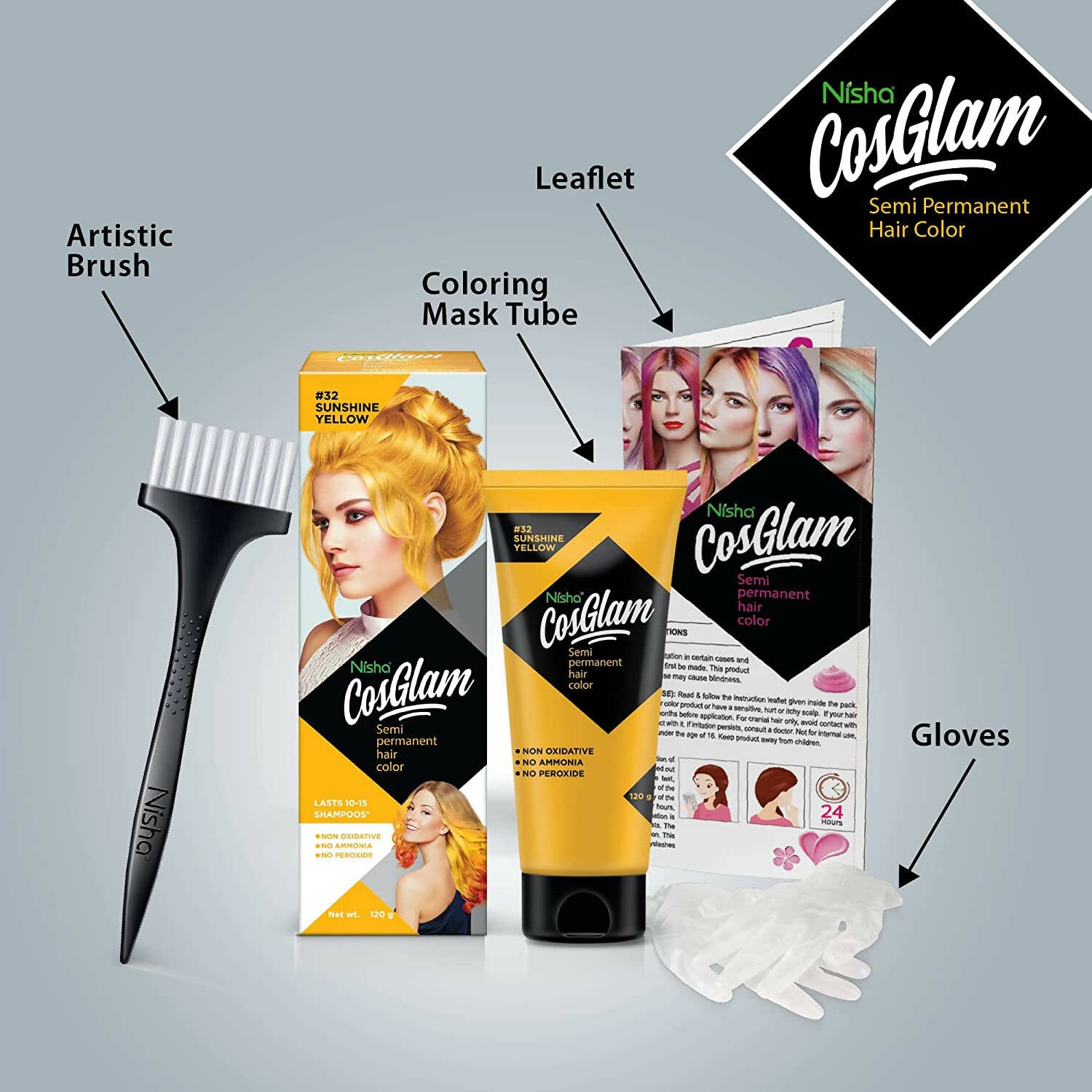 Nisha Cosglam Semi Permanent Hair Color 32 Sunshine Yellow - Distacart