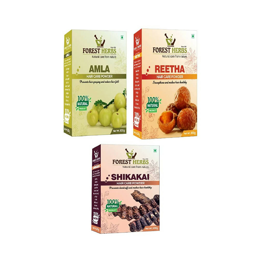 Forest Herbs 100% Natural Organic Amla, Reetha, Shikakai Powder Combo - Distacart