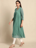 Thumbnail for Janasya Green Solid Dobby Weave Kurta - Distacart