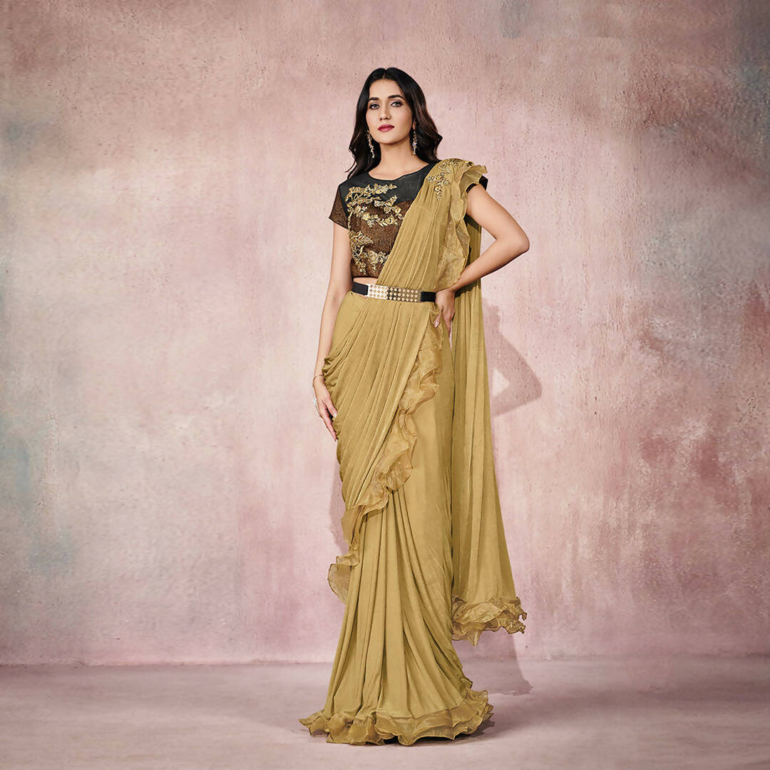 Beige Lycra Embroidery Designer Saree With Blouse - Mohmanthan Sitaarah - Distacart