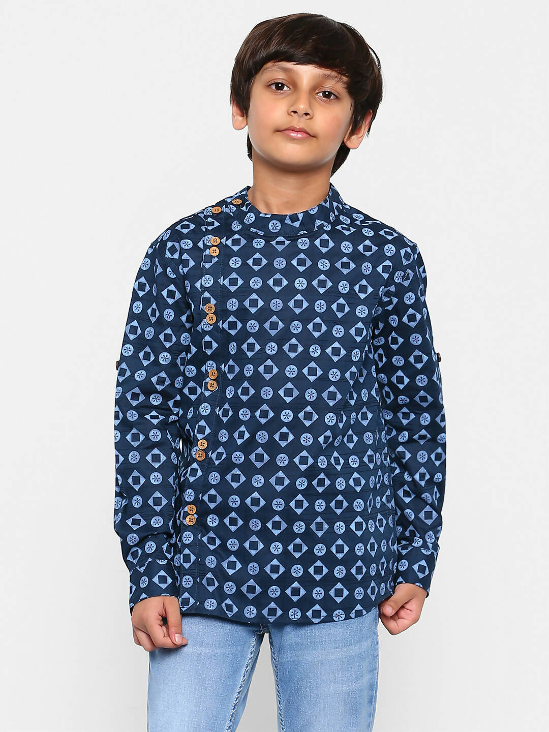 Manet Ethnic Full Sleeves Circle Printed Shirt - Blue - Distacart