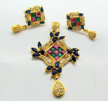 Multicolor Stones AD Designer Pendant Set