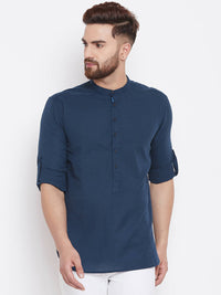 Thumbnail for Even Apparels Blue Color Men's Pure Cotton Kurta With Band Collar - Distacart