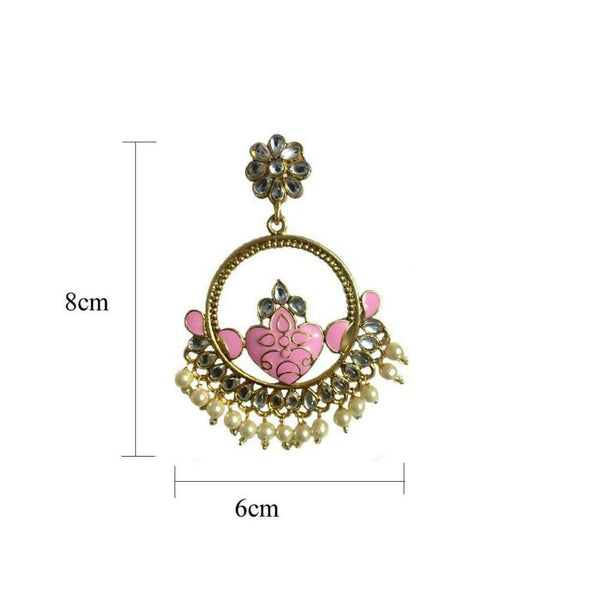Tiaraa Pink Trational Meenakari Kundan Lotus Beaded Fashion Chandbali Earrings - Distacart