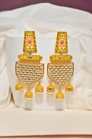 Traditional Gold-Plated Meenakari Yellow Jhumka Jhumki Earrings By House of Ree - Distacart