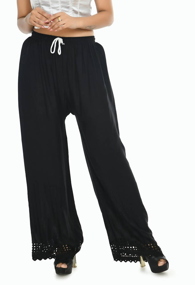 Mominos Fashion Moeza Reyon Cotton Black Cut Work Palazzo
