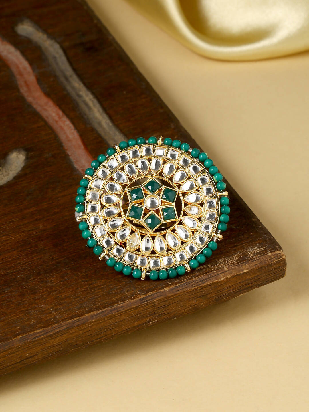 NVR Women's Traditional Ethnic Kundan Meenakari Gold Plated Ajustable Finger Ring - Distacart