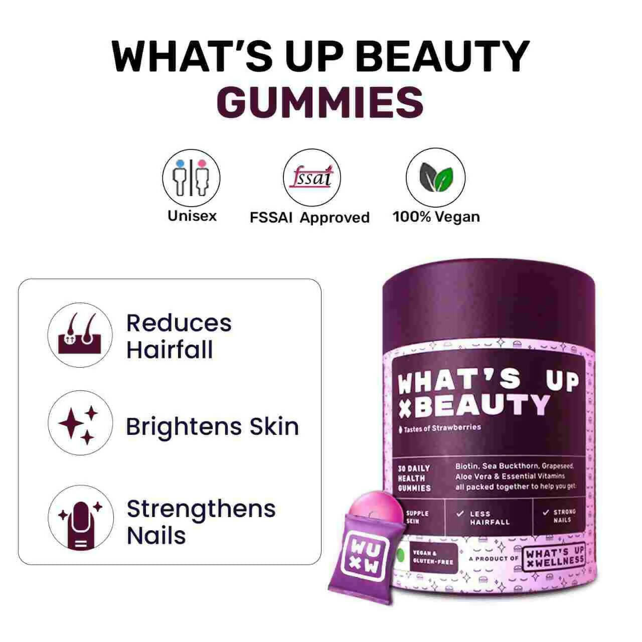 What’s Up Wellness Beauty Skin & Hair Gummies - Distacart