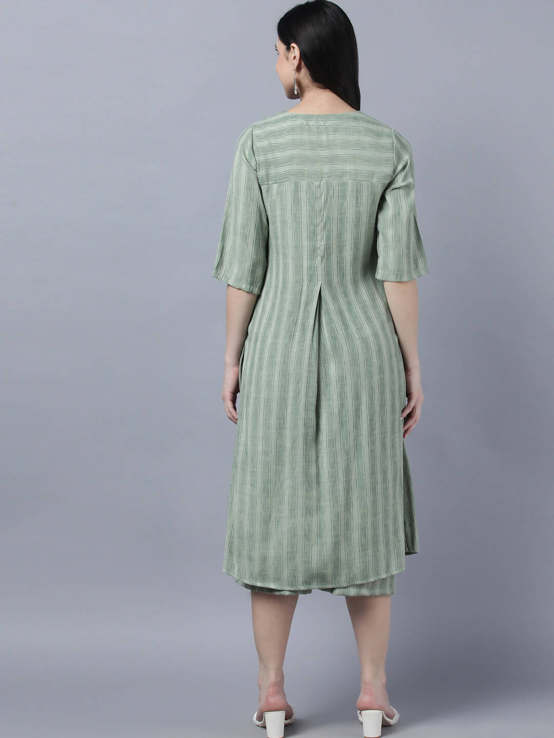 Myshka Stylish Green Cotton 3/4 Sleeve Women's Kurta Palazzo Set - Distacart